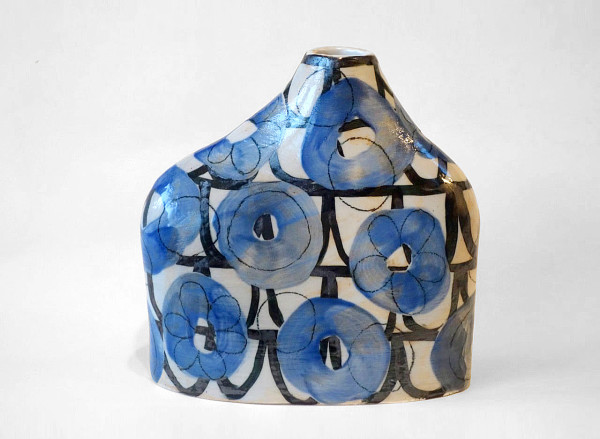 Scalloped Bottle with Blue Donuts by Christine Westergaard