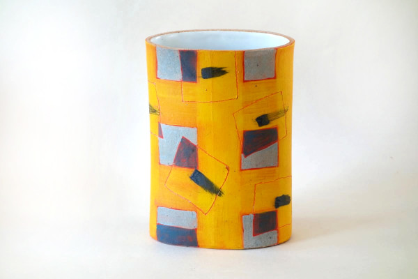 Yellow Oval Vase with Jet Windows by Christine Westergaard
