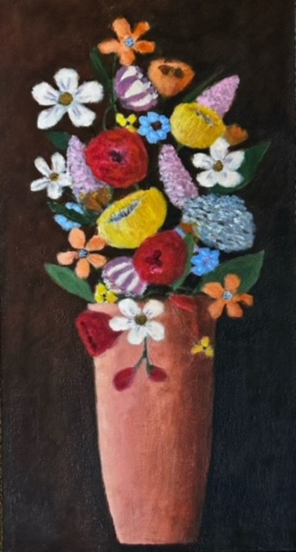 Flowers in Coral Vase by Zue Stevenson