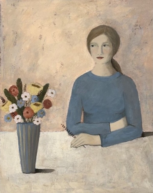 Woman at Table with Flowers by Zue Stevenson