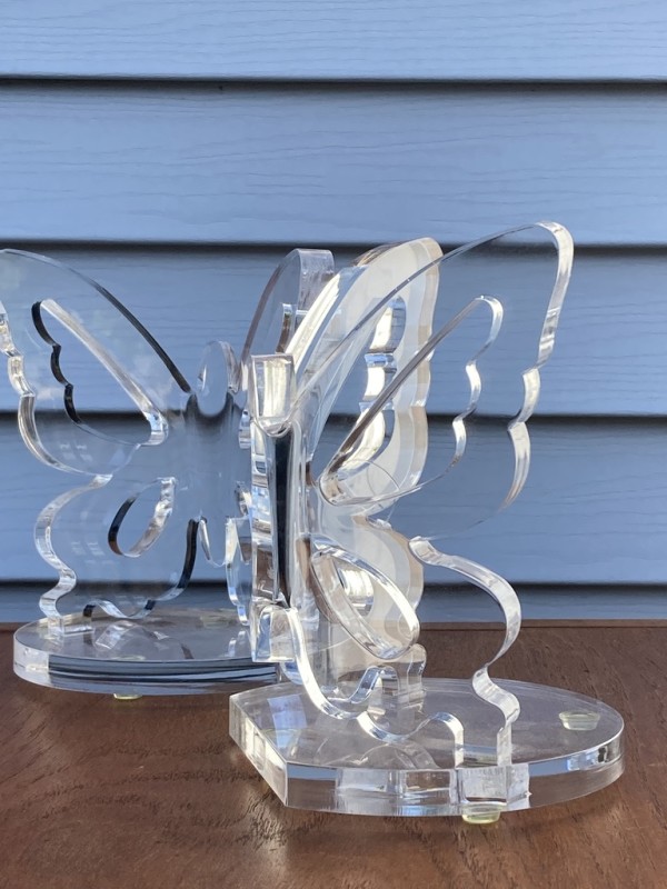 Pair of lucite butterfly bookends