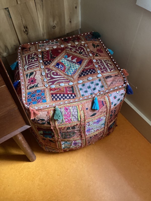 Indian upholstered pouf or ottoman