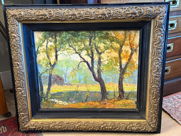 Carl G. T. Olson original painting on board landscape with lake #158, Image 3.