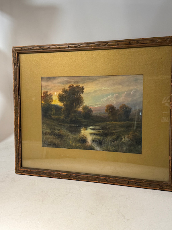 Signed 19th century pastel landscape with stream