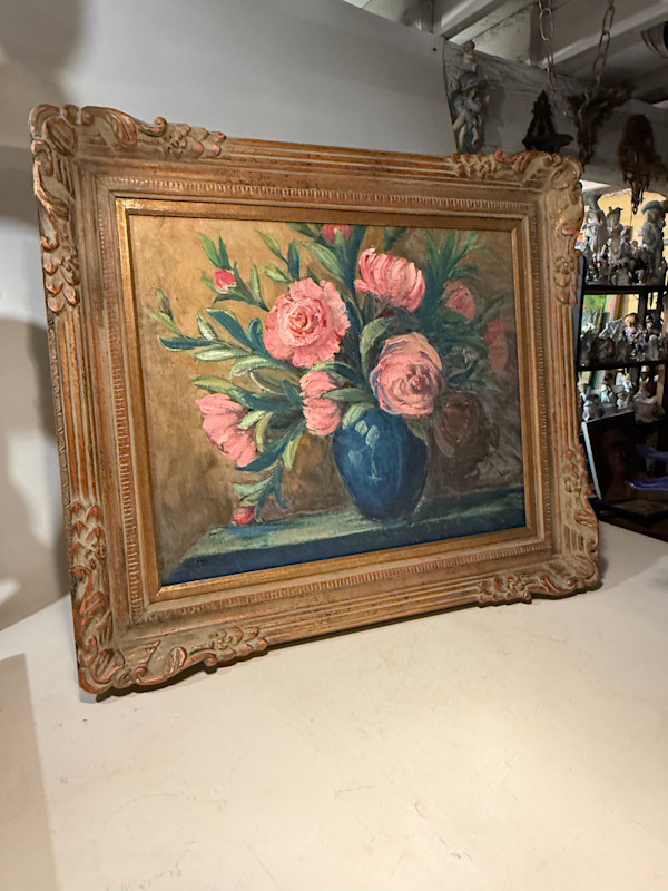 Carl G. T. Olson original painting on canvas still life with peonies#46