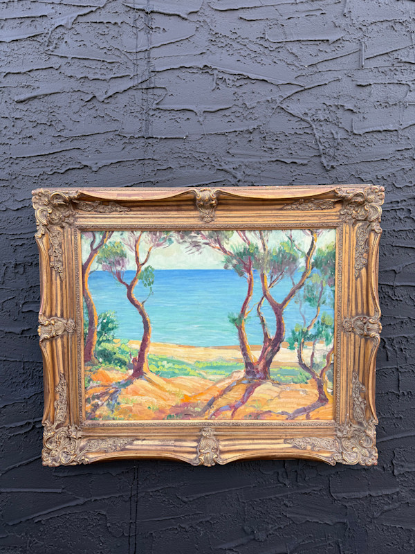 Framed Carl G. T. Olson original oil painting beach and trees