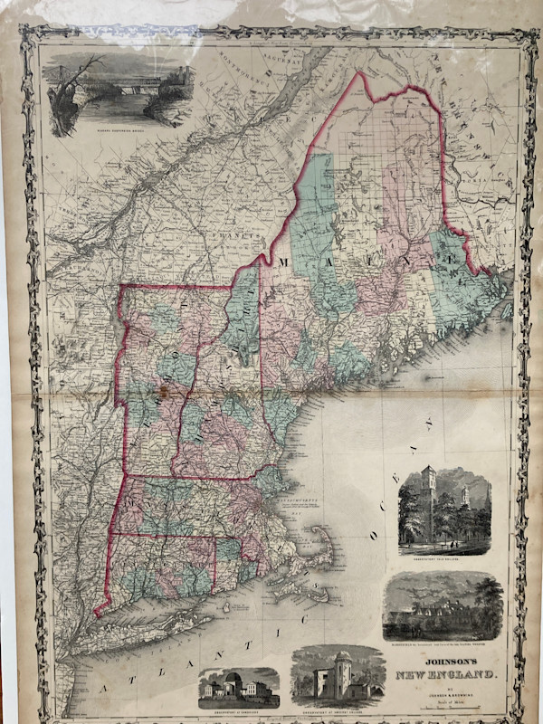 SHRINKWRAPPED early 1872 map of Maine, Vermont and New Hampshire