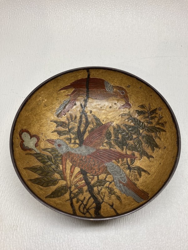 bird motif enameled bowl