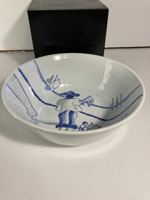 Hand painted Italian fishing motif 10" serving bowl
