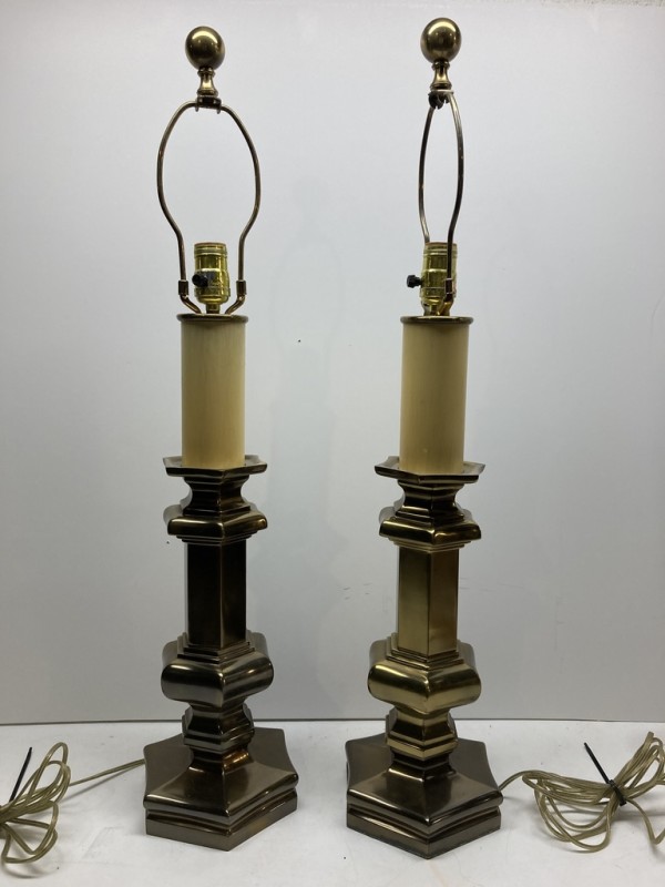 Pair of Paul Hanson brass table lamps