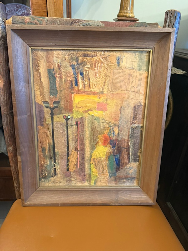 Original abstract collage painting street scene