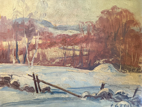 Carl G. T. Olson original oil painting on board winter scene with fence SD8