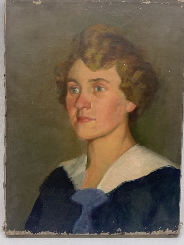 Original 1940's oil painting on canvas portrait