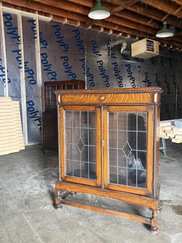 English leaded glass cabinet