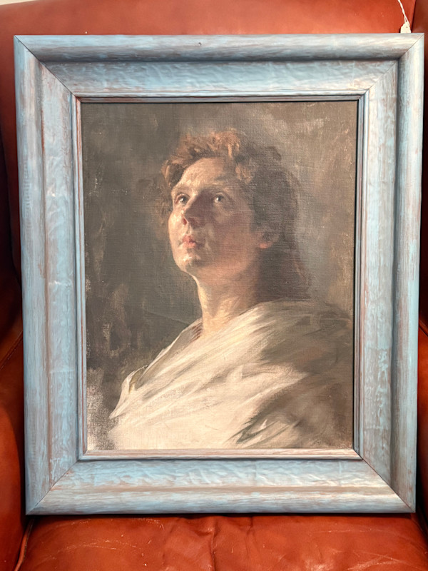 Original oil painting of woman in drape by Julius Rehder