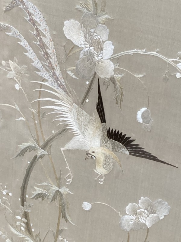 Framed silk bird embroidery