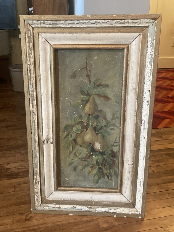 Original primitive painting on canvas of pears