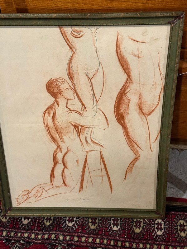 unframed figural nude figural couple, Image 1.