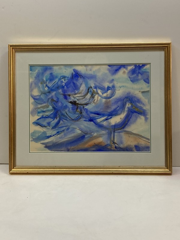 Original framed James Quentin Young watercolor of Seagulls