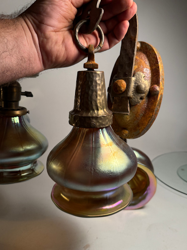 Arts n Crafts sconces with hand blown shade