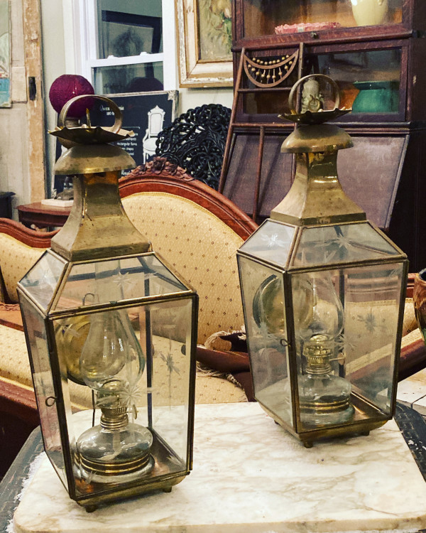 Brass and etched glass lantern