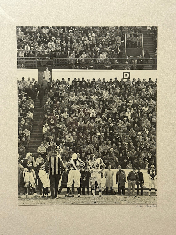 black and white football photograph