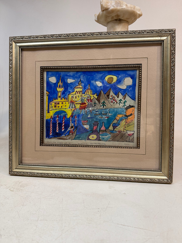 Original James Quentin Young watercolor of Venice "study for Mural at Pi restaurant"