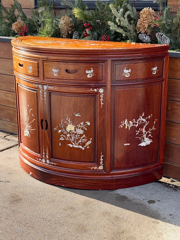 mother of pearl inlaid half round server