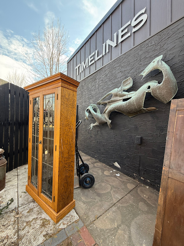 Mission leaded glass windowed cabinet