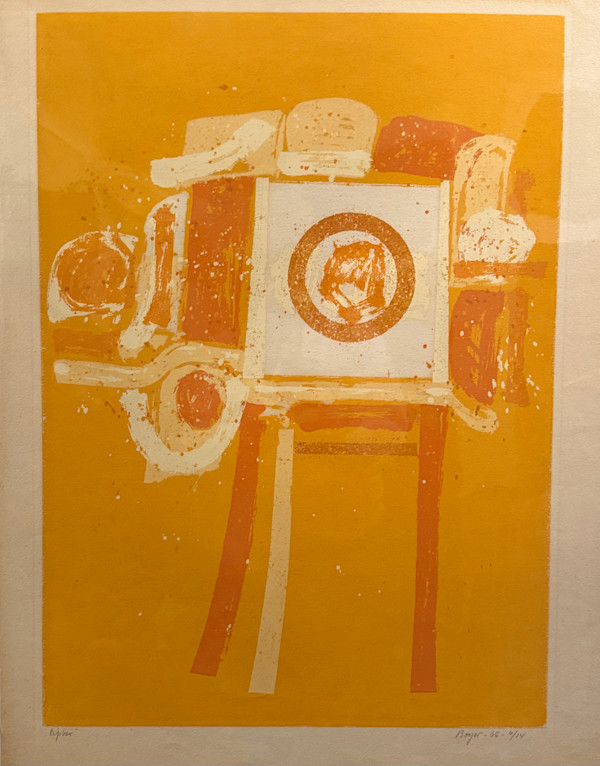 unframed vintage abstract orange serigraph
