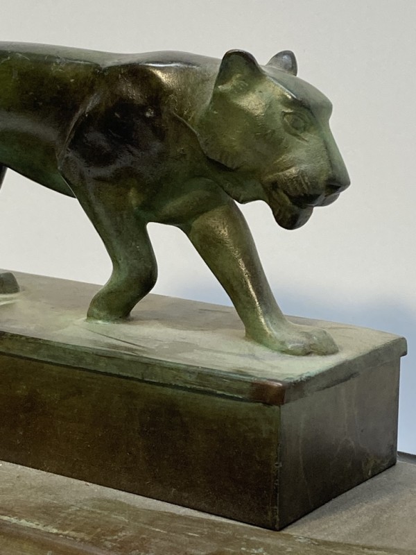 Patinated Bronze tiger inkwell