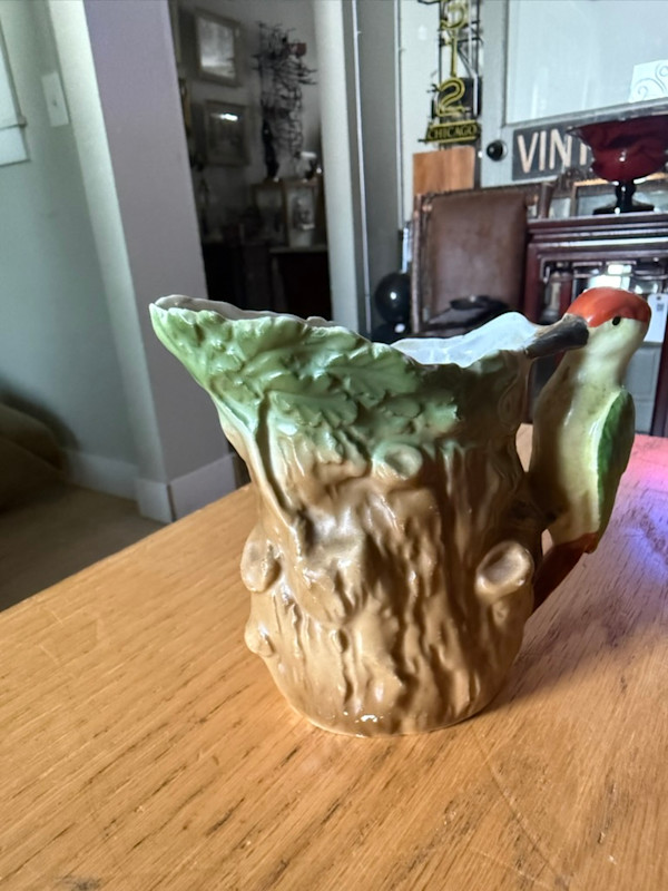 vintage German porcelain woodpecker creamer