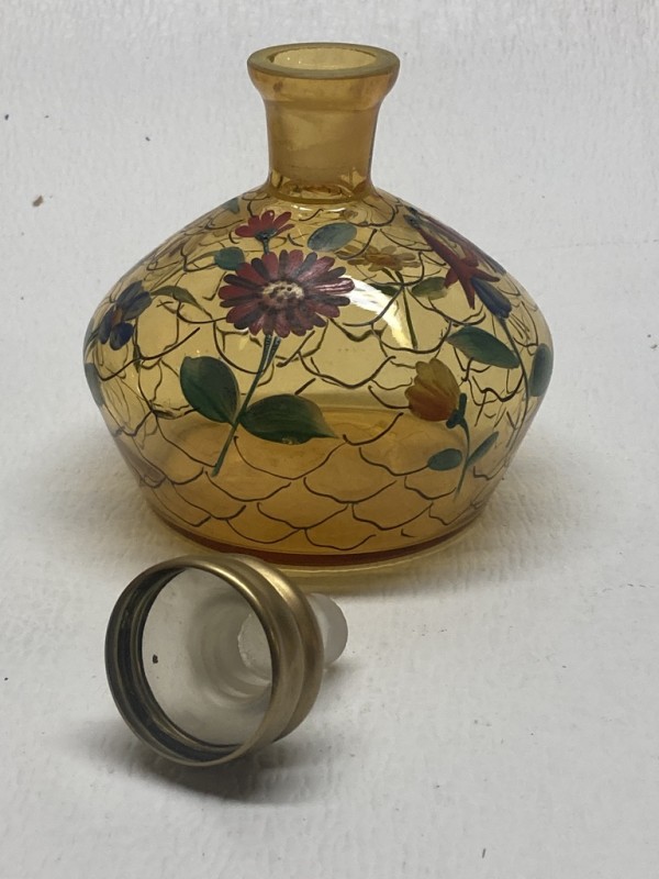 Art Deco hand painted floral perfume bottle with stopper by Perfume