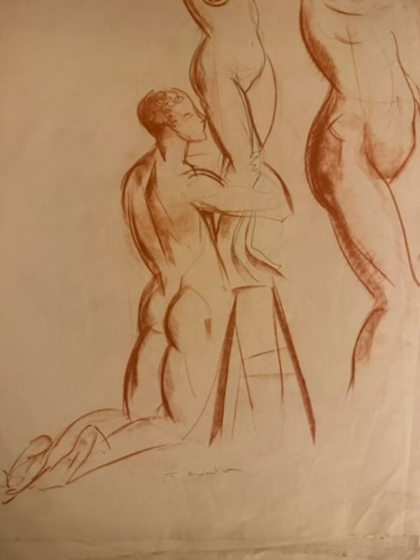 unframed figural nude figural couple