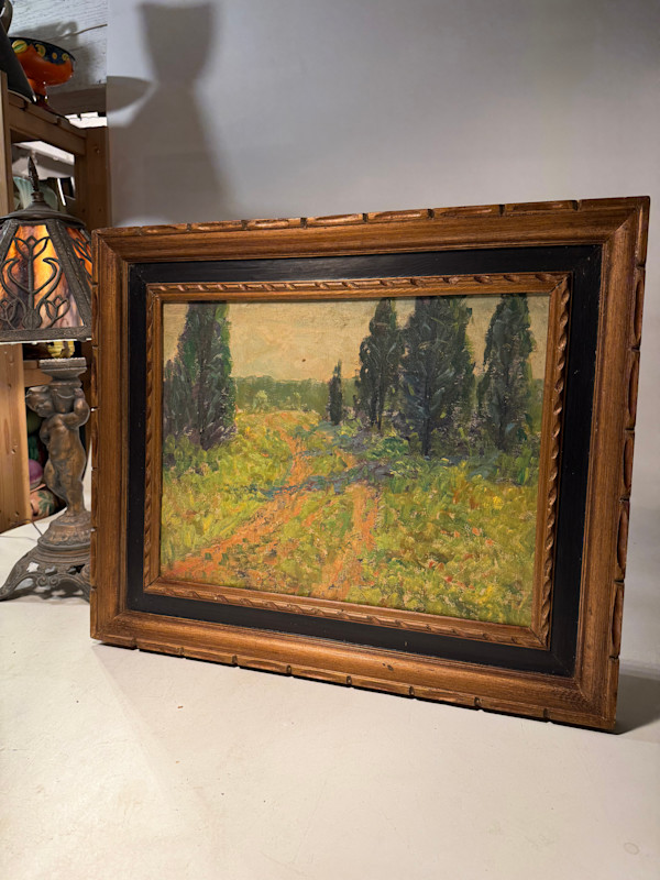 framed Carl G.T. Olson original painting on board summer path with trees  #27