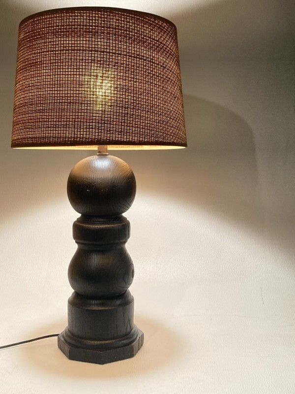 Brutalist painted black wooden table lamp