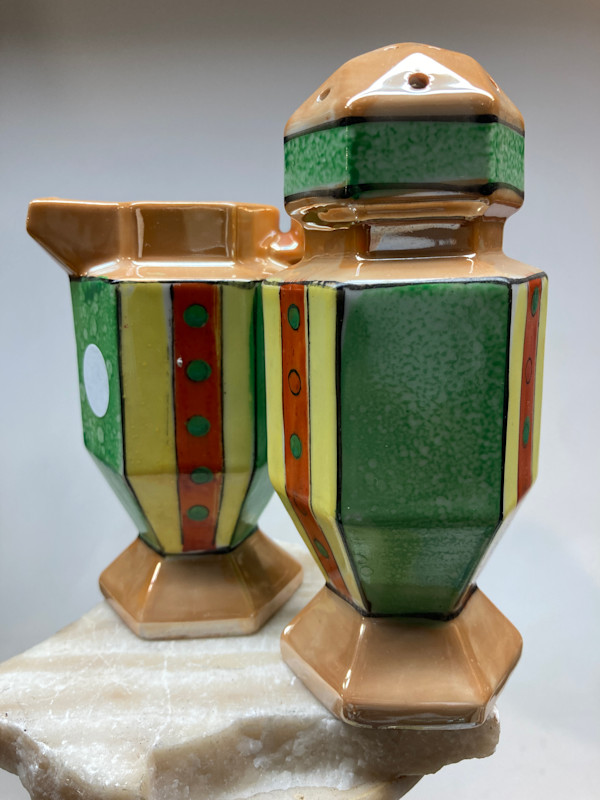 2 piece Japanese art deco creamer and shaker set