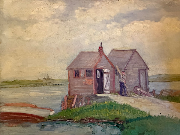 Carl G. T. Olson original oil painting on board Nantucket cabins SD12