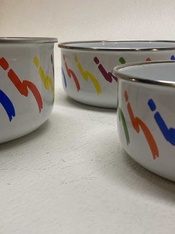 Set of 3 enamel post modern mixing bowls