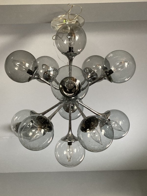 Vintage 1970's Light - o - Lier chrome sputnik lamp with smokey ball globes