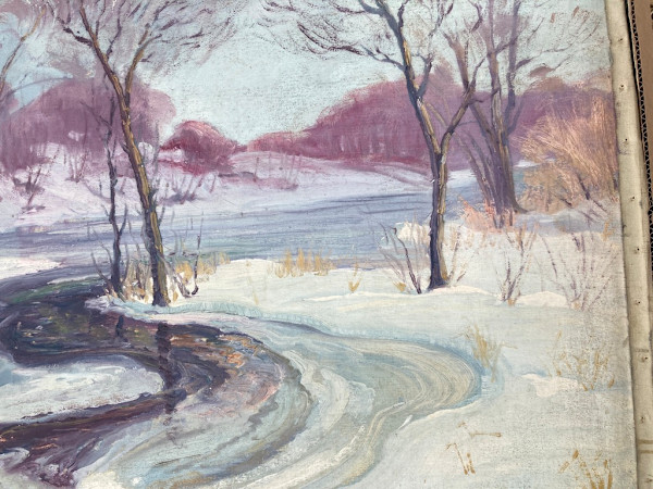 Carl G. T. Olson original painting of a winter scene on canvas #171