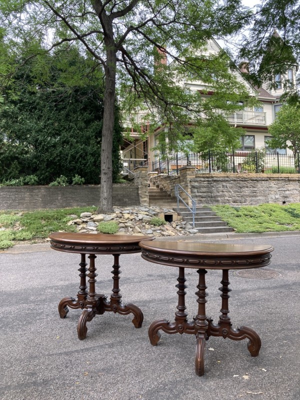 Pair of renaissance Revival Demi Lune tables
