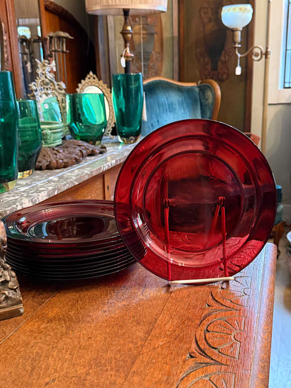 12 Anchor Hocking ruby red bread plates