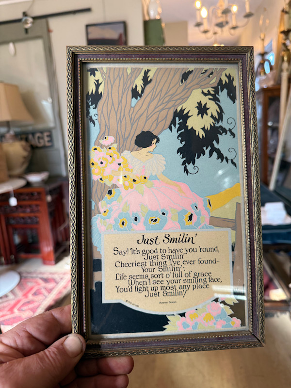 framed vintage motto print "Just Smilin...", Image 1.