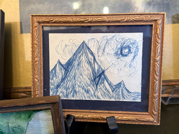 Framed mini ink drawing of mountains