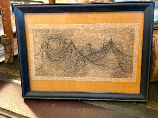 Framed mini etching of mountains