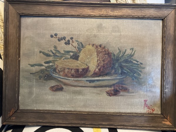 Framed painting of cut pineapple