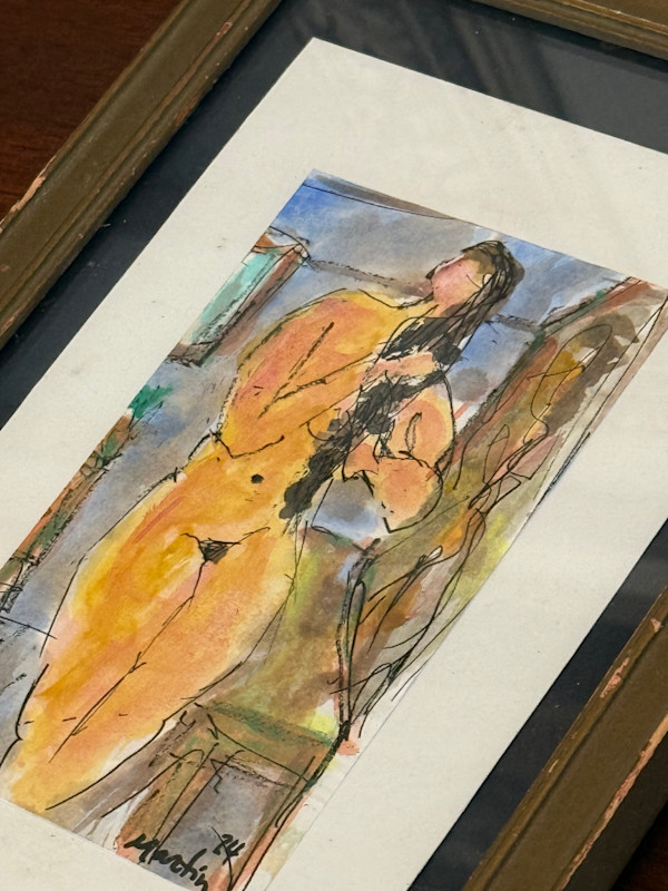 Hand painted watercolor of nude