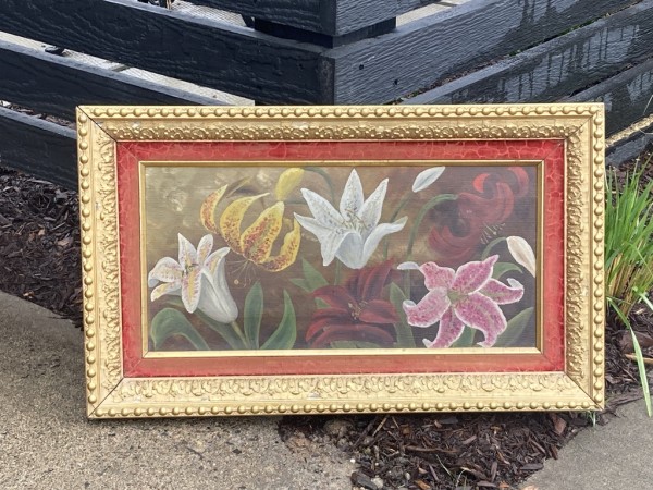 1880's original oil painting on canvas of IRIS's