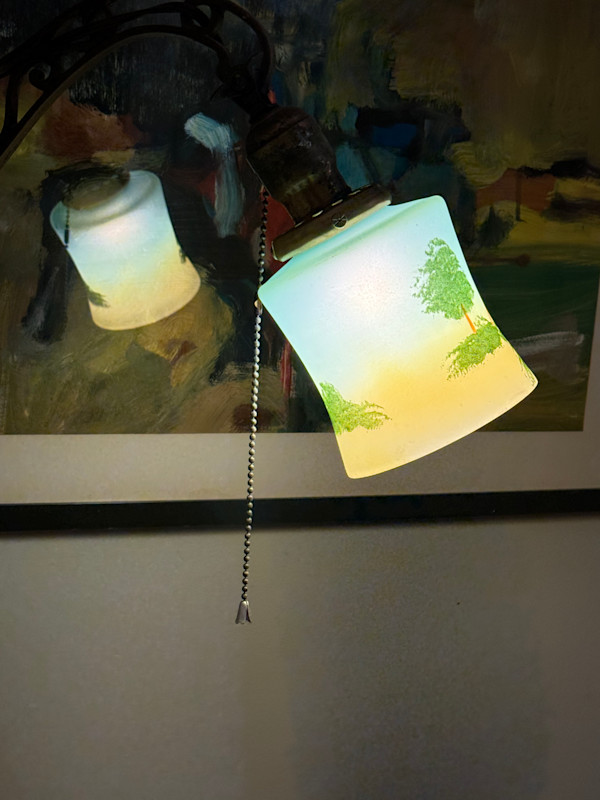 Bridge floor lamp with hand painted shade